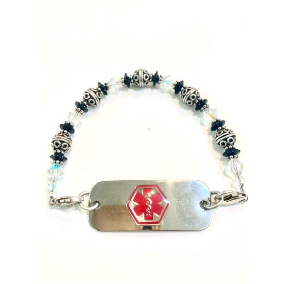 Medic Alert Handmade Black Clear Crystal Bracelet #medical - Picture 3 of 6
